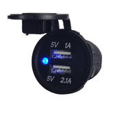 Dual 3.1A USB (1A Top & 2.1A Bttom) Socket Charger - Blue LED