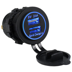 Dual 2.4A+QC3.0 USB Charger Socket - Blue LED