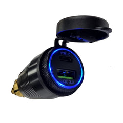 QC3 USB & Type-C Hella Socket Charger - Blue LED