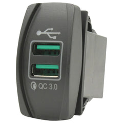 Dual QC 3.0 USB Rocker Style Charger - Blue LED