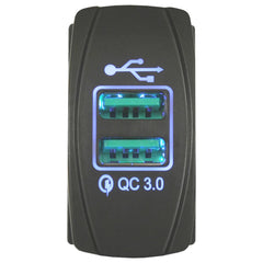Dual QC 3.0 USB Rocker Style Charger - Blue LED