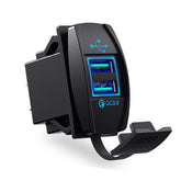 Dual QC 3.0 USB Rocker Style Charger - Blue LED
