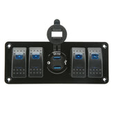 4 Gang Switch Panel with Dual USB Charger & Voltmeter - Blue LED