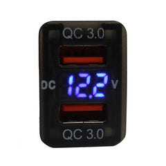 Toyota Revo Dual USB QC3.0 Charger & Voltmeter (32x20mm) - Blue LED