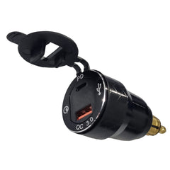 Hella Socket QC3 USB & Type-C Charger With Voltmeter - Blue LED