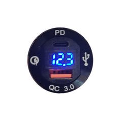 Hella Socket QC3 USB & Type-C Charger With Voltmeter - Blue LED