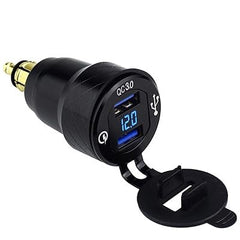 Hella Socket Dual QC3 USB Charger With Voltmeter - Blue LED
