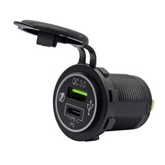 Dual QC3.0 USB & Type-C Charger Socket - Blue LED