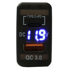 QC3 USB + Type-C Charger & Voltmeter (40x20mm) Toyota Vigo - Blue LED