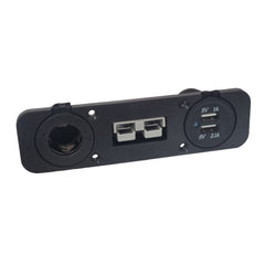 Square Brad Harrison Connector Panel With 12V Cigarette Lighter Socket & Dual USB (1A & 2.1A) Socket