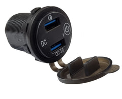 Dual USB QC3.0 Socket Charger With Voltmeter & On/Off Switch - Blue LED