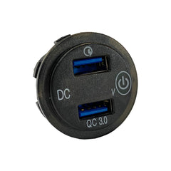 Dual USB QC3.0 Socket Charger With Voltmeter & On/Off Switch - Blue LED