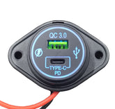 USB QC3 + Type-C Flush Mount Charger - Blue LED
