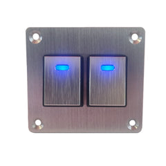 2 Gang Aluminium Rocker Switch Panel - Blue LED