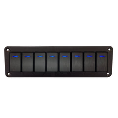 8 Gang Aluminium Rocker Switch Panel - Blue LED