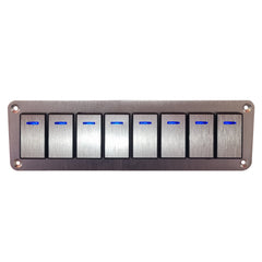 8 Gang Aluminium Rocker Switch Panel - Blue LED