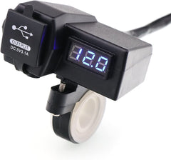Motorcycle 3.1A USB Charger & Voltmeter - Blue LED
