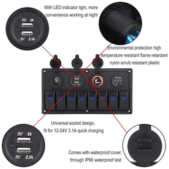8 Gang Switch Panel With Various Sockets + Voltmeter