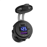 Dual QC3.0 USB + PD Type-C Socket Charger with Voltmeter & On/Off Switch - Blue LED