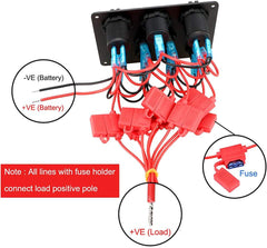 Multi Panel - 5 Gang Round Rocker Switch Panel with Dual USB, Voltmeter & Power Socket
