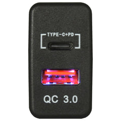 Dual QC3.0 USB & Type-C Charger(40x20mm) Toyota VIGO - Blue LED