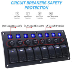 8 Gang Switch Panel with Resettable Circuit Breakers