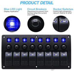 8 Gang Switch Panel with Resettable Circuit Breakers