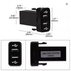 Dual Toyota VIGO 2.1A + 2.1A USB Charger 40x20mm - Blue LED