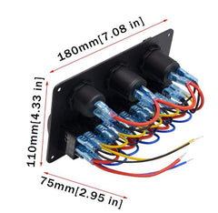 6 gang switch panel, with 12V power socket, voltmeter and 2.1A dual USB charger, blue LED - the4x4store.co.za