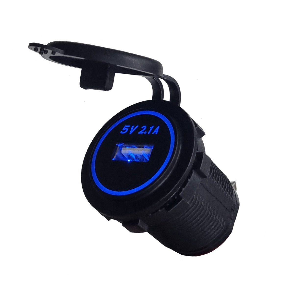 12V Single 2.1A USB Socket Charger - Blue LED