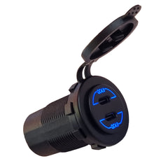 Dual QC4.0 Type-C USB Socket Charger - Blue LED