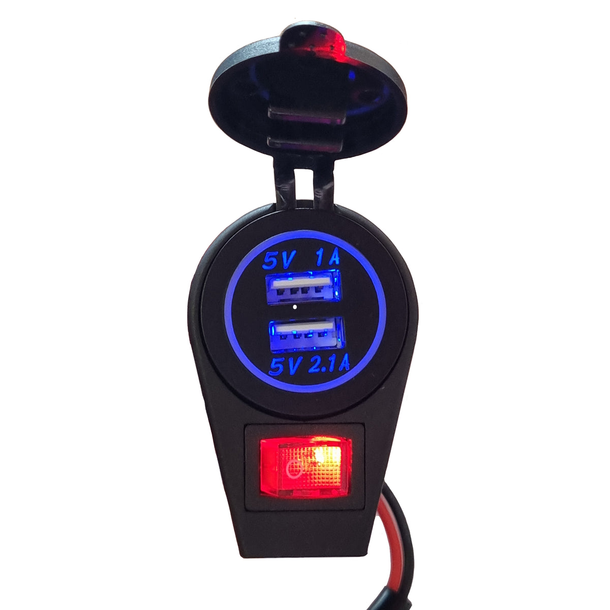 Motorcycle Handlebar Dual USB Charger with Kill Switch & Wiring Harness