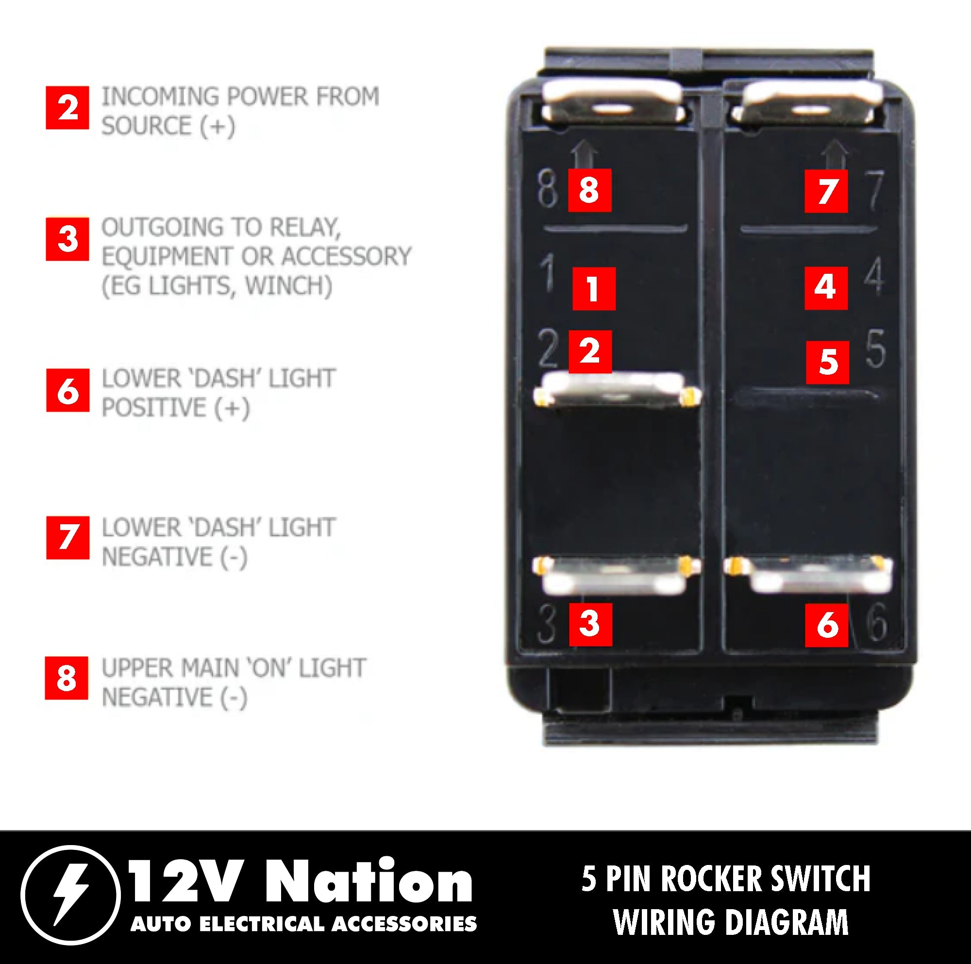 5 Pin Rocker Switch Blank ON-OFF - Optional Engraving