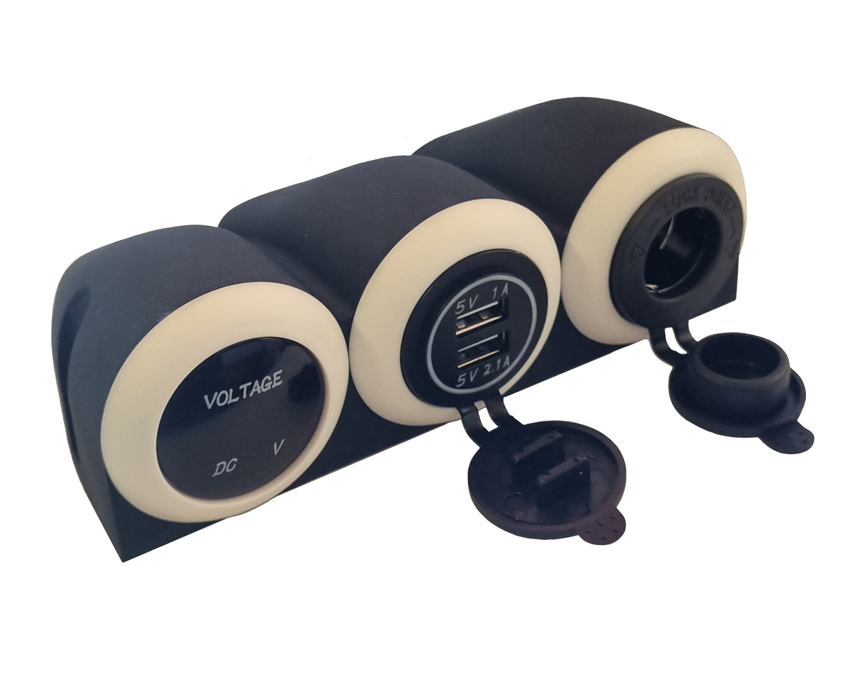 3 Hole Dome Holder with Voltmeter, Charger & Power Socket