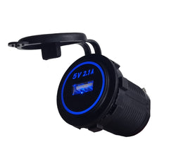 Single 2.1A USB Charger - Blue LED Backlit