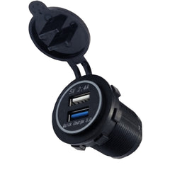 Dual 2.4A USB & QC3.0 Charger Socket - Blue LED