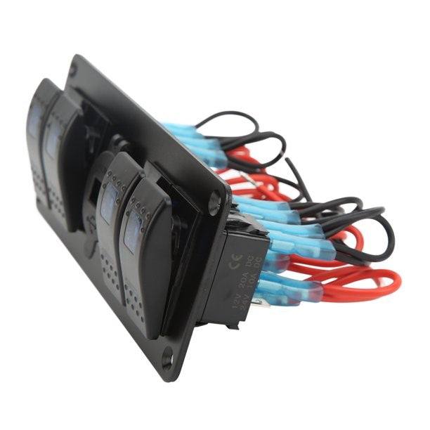 4 Gang Switch Panel with Dual USB Charger & Voltmeter - Blue LED