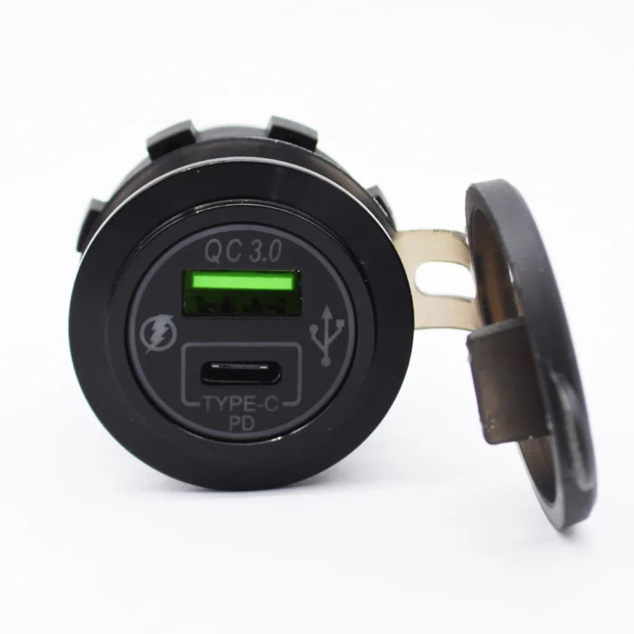 Aluminium Dual QC3.0 USB  & Type-C Charger Socket - NO LED