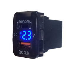 QC3 USB + Type-C Charger & Voltmeter (32x20mm) Toyota REVO - Blue LED