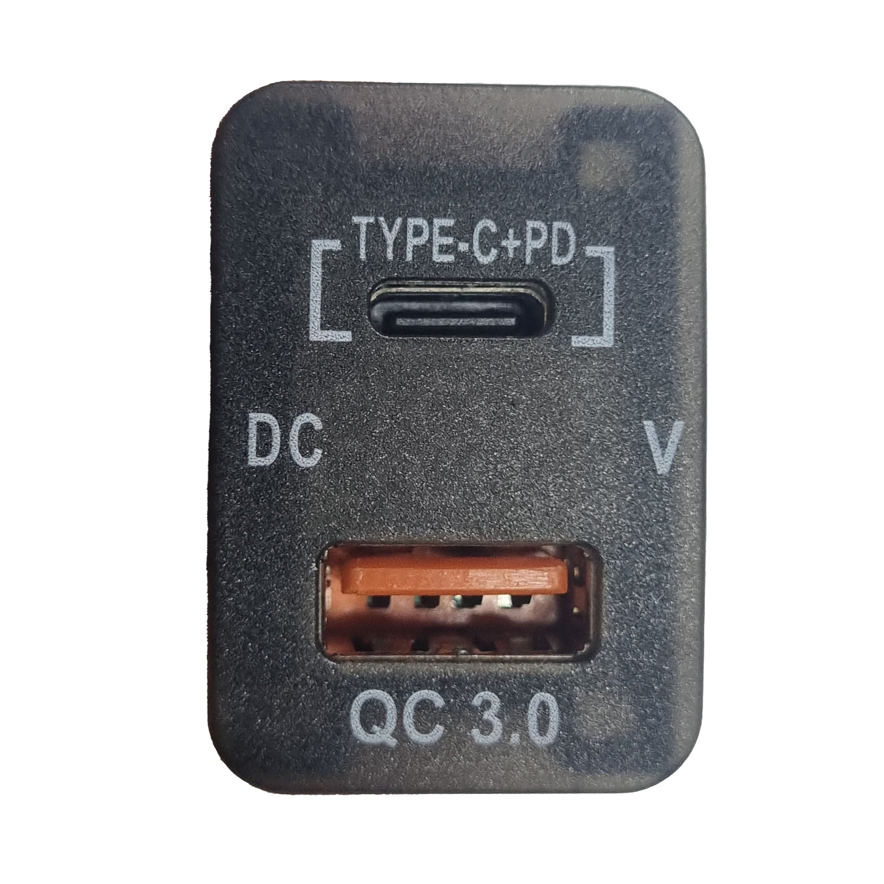 QC3 USB + Type-C Charger & Voltmeter (32x20mm) Toyota REVO - Blue LED