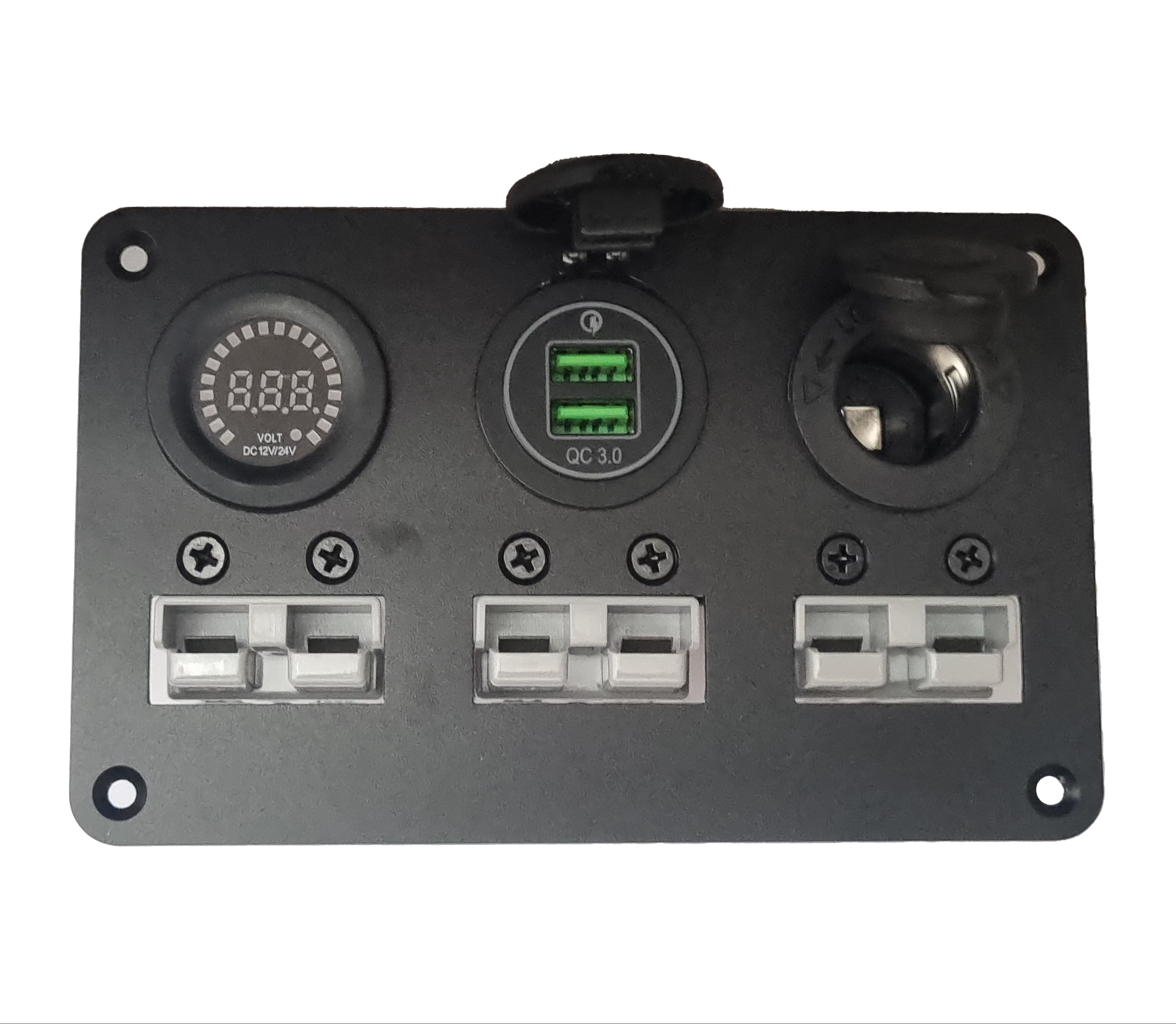 Multi Panel - Triple 50A Brad Harrison Panel with Voltmeter, Dual USB Charger & 12V Power Socket