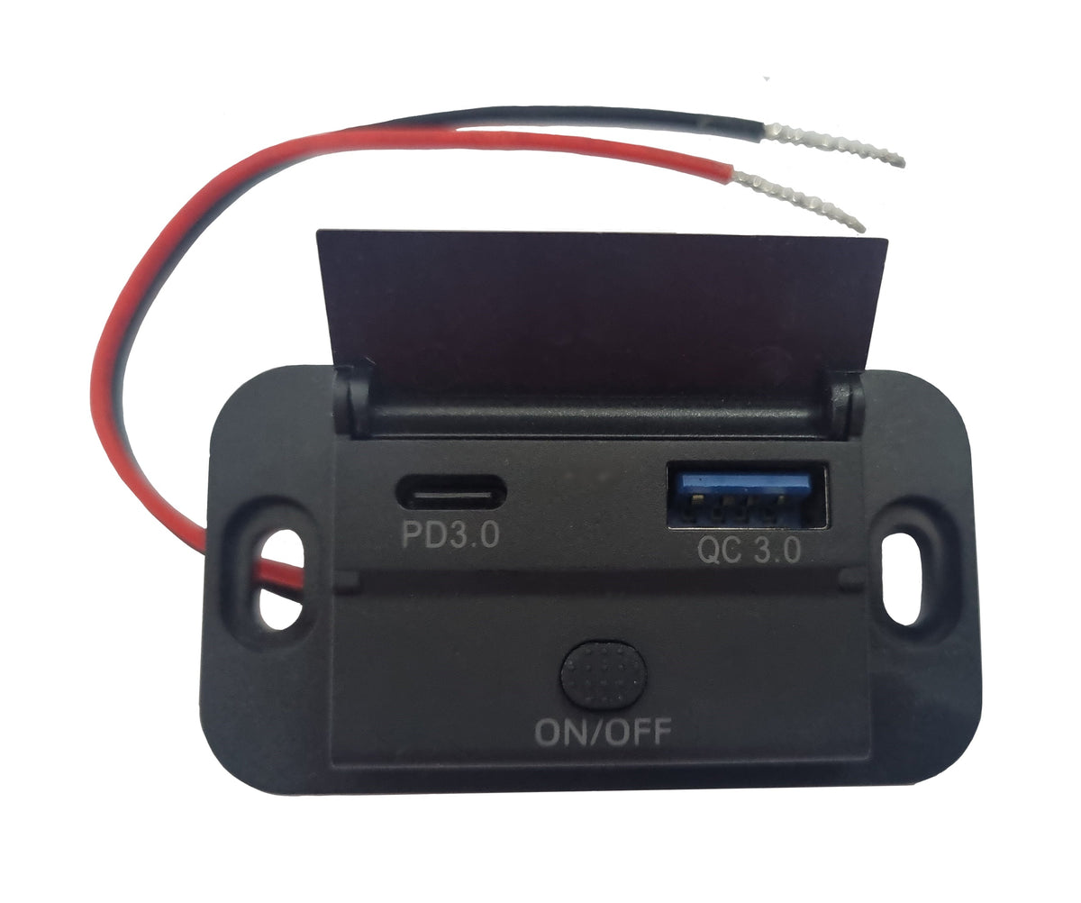 Dual QC3.0 USB & PD3.0 Type-C Wall Plate Charger with On/Off Switch - Hinge Cover