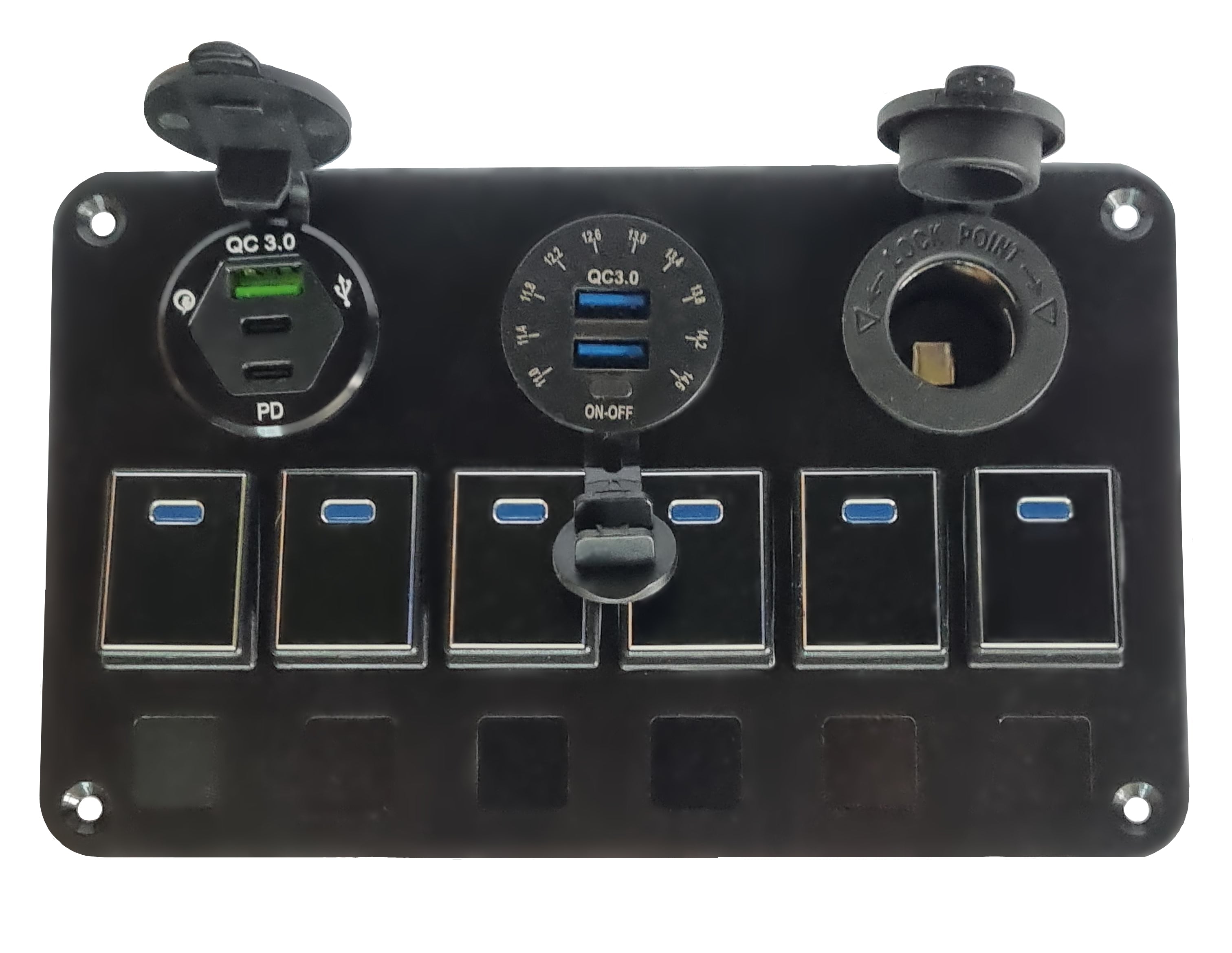 6 Gang Switch Panel with 3 Round Sockets