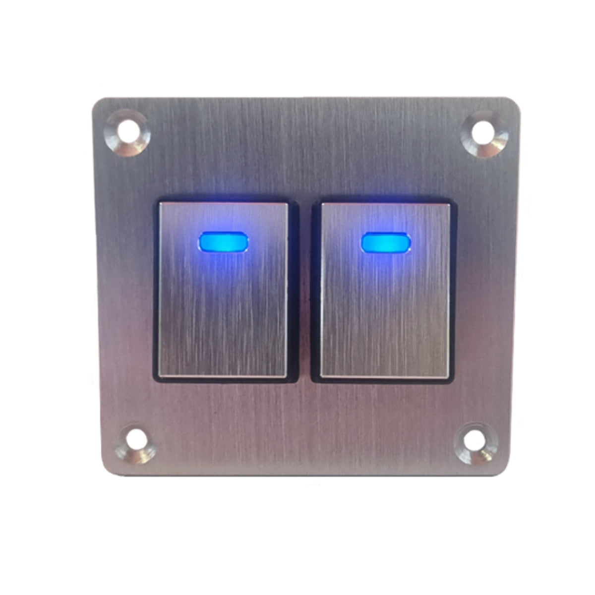 2 Gang Aluminium Rocker Switch Panel - Blue LED