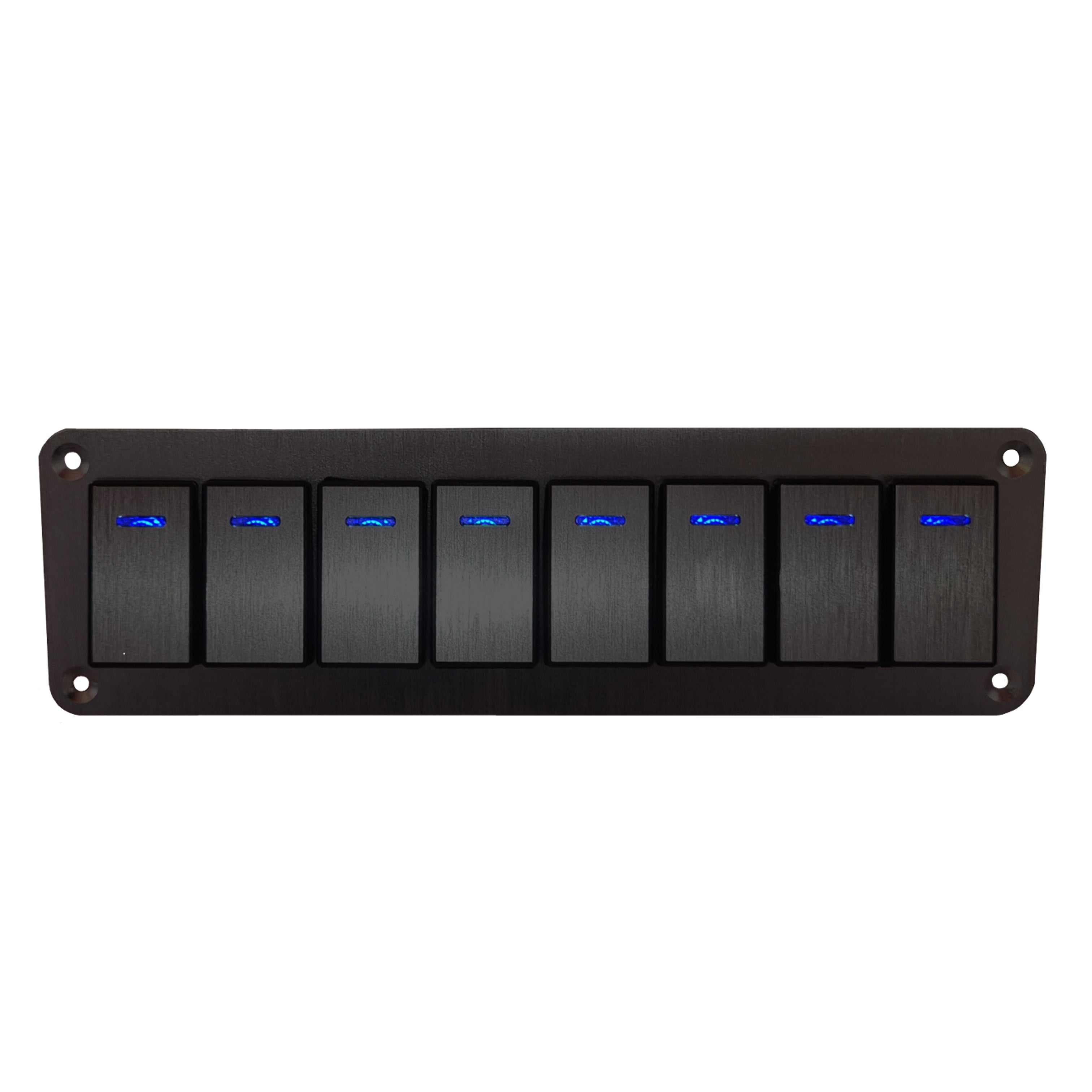 8 Gang Aluminium Rocker Switch Panel - Blue LED