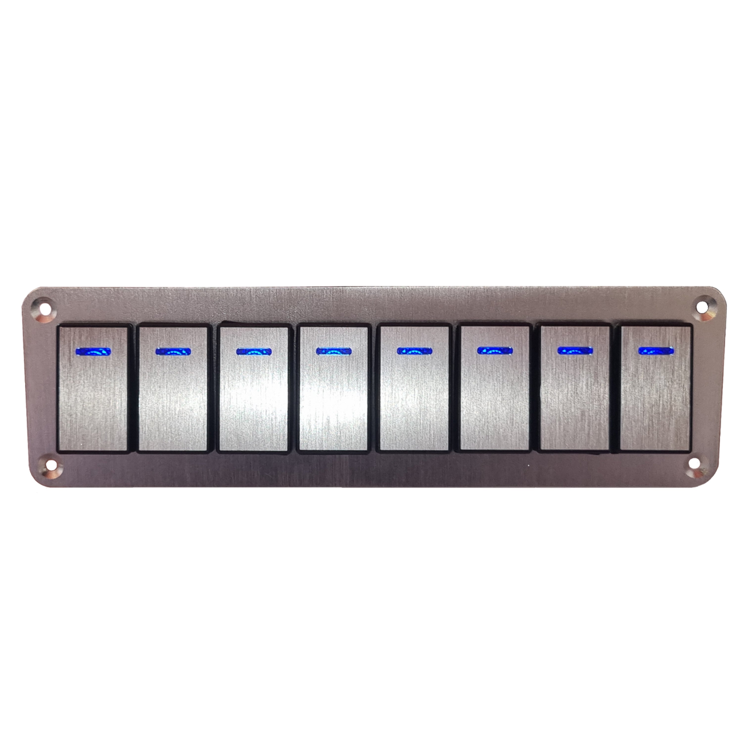 8 Gang Aluminium Rocker Switch Panel - Blue LED
