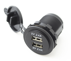 2.4A Dual USB Round Socket Charger - No LED