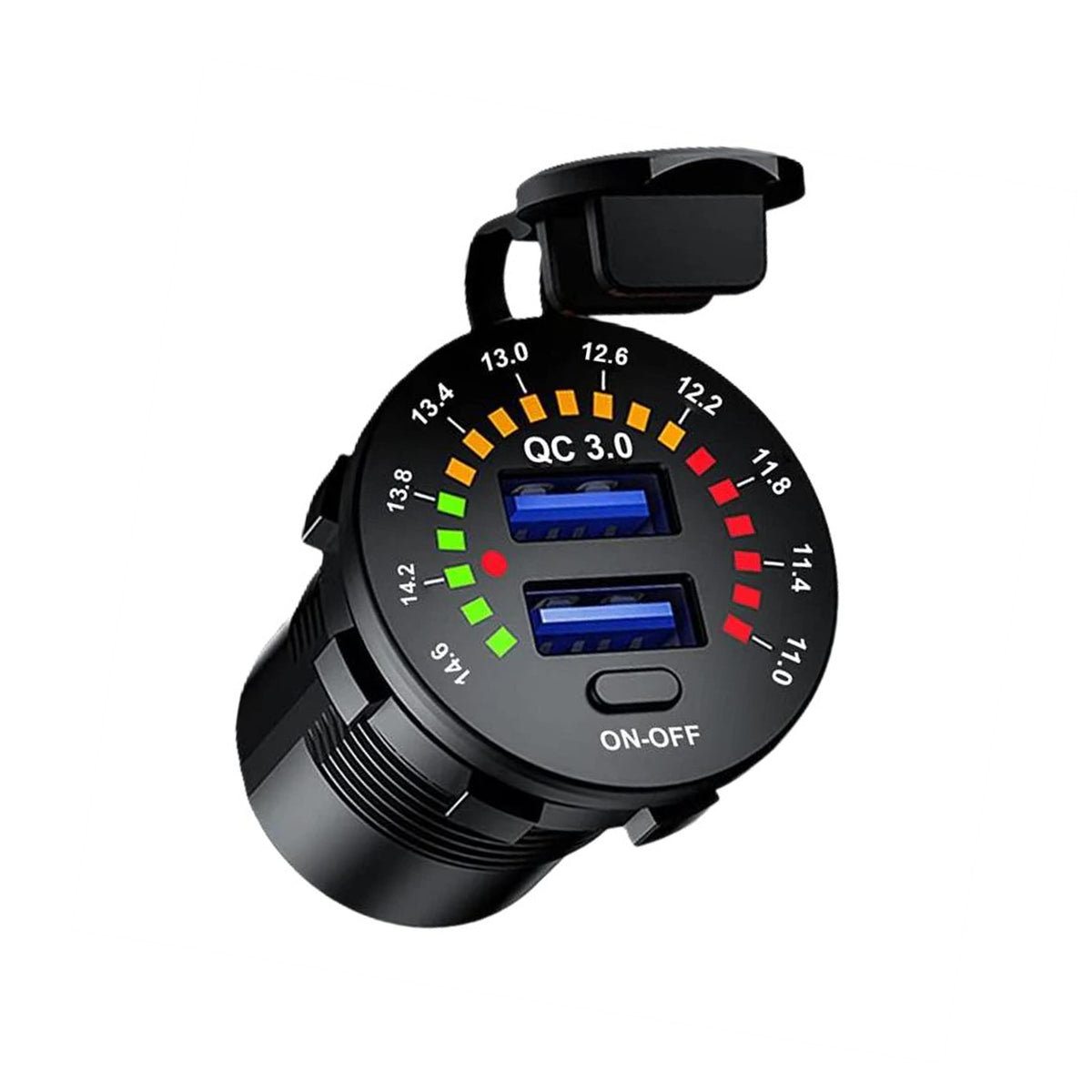 Dual QC3.0 USB Charger with LED Digital Voltmeter & On/Off Switch