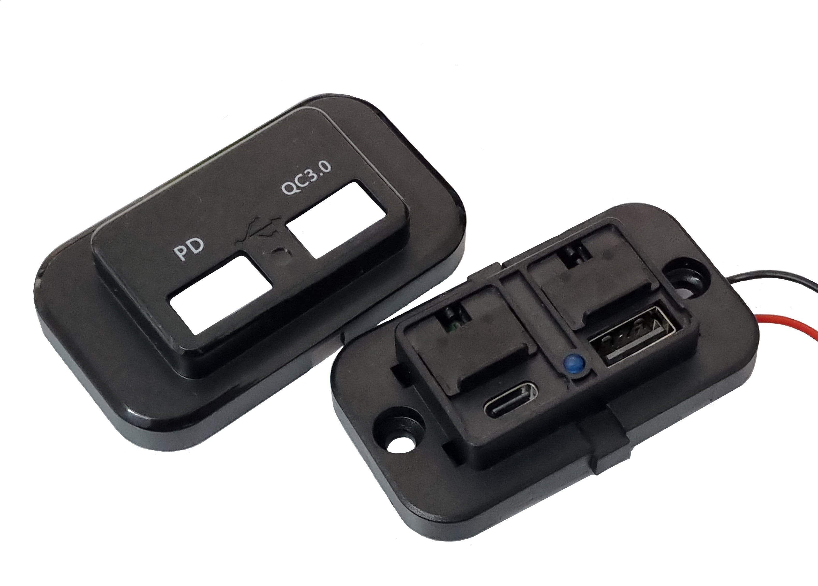 Dual QC3.0 USB & Type-C PD Wall Plate Charger - Blue LED Indicator & Spring Cap Covers