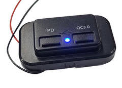 Dual QC3.0 USB & Type-C PD Wall Plate Charger - Blue LED Indicator & Spring Cap Covers